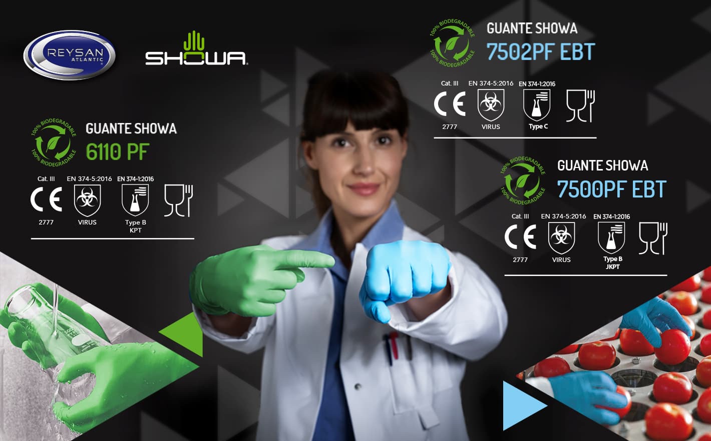 Guantes de nitrilo desechables y biodegradables