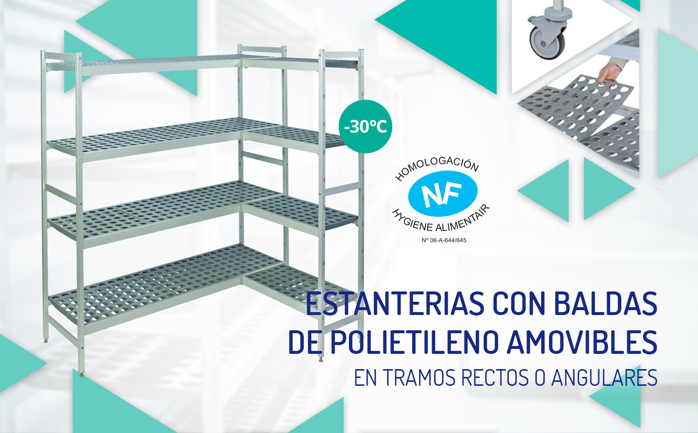 Estanterías con baldas de polietileno amovibles