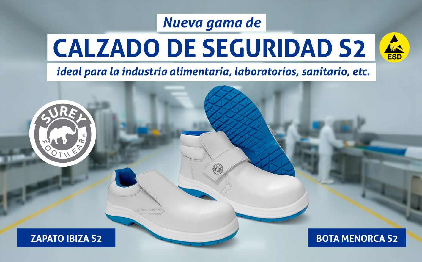 Surey Footwear lanza su nueva gama de calzado de seguridad S2 - ESD para la industria alimentaria, limpieza, laboratorios, sanitario, entre otros