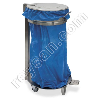 SOPORTE BOLSAS ACERO INOX CON TAPA Y RUEDAS